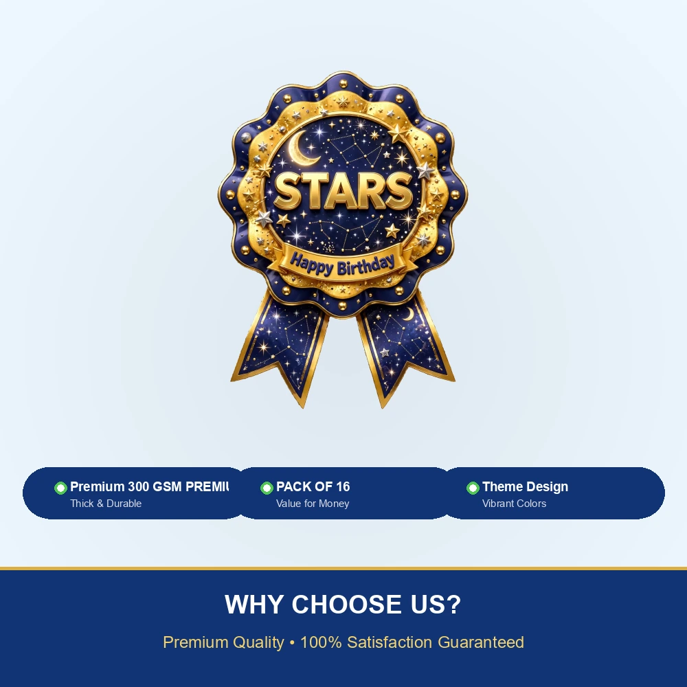 Stars Theme Theme Badges Birthday Party Supplies (PACK OF 16) - 300 GSM Premium Cardstock with Pin (3.7 x 3 Inch) - Premium Party Decor Supply by Party Decor Mall - View 7