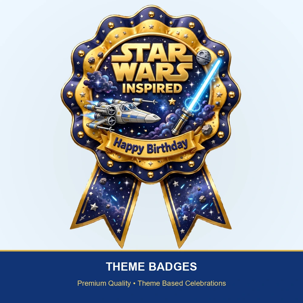 Star Wars Inspired Theme Theme Badges Birthday Party Supplies (PACK OF 16) - 300 GSM Premium Cardstock with Pin (3.7 x 3 Inch) - Premium Party Decor Supply by Party Decor Mall - View 2
