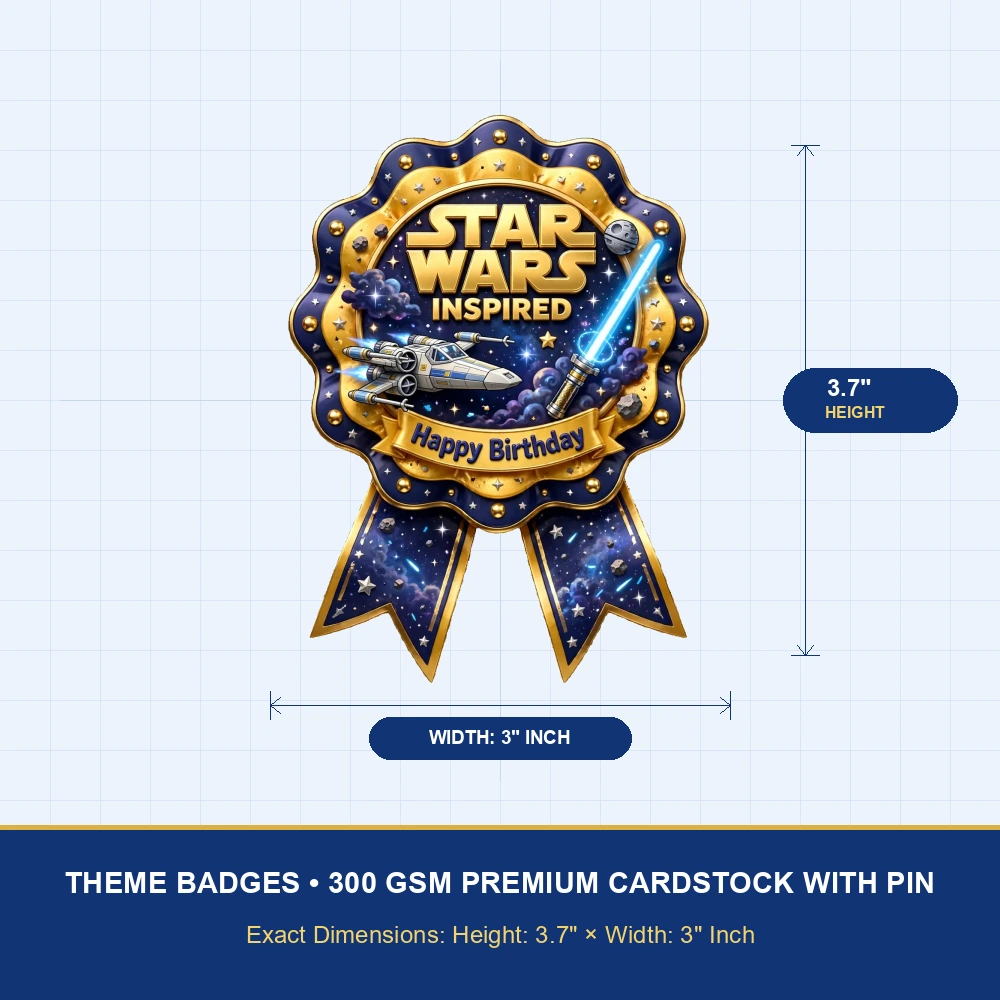Star Wars Inspired Theme Theme Badges Birthday Party Supplies (PACK OF 16) - 300 GSM Premium Cardstock with Pin (3.7 x 3 Inch) - Premium Party Decor Supply by Party Decor Mall - View 4