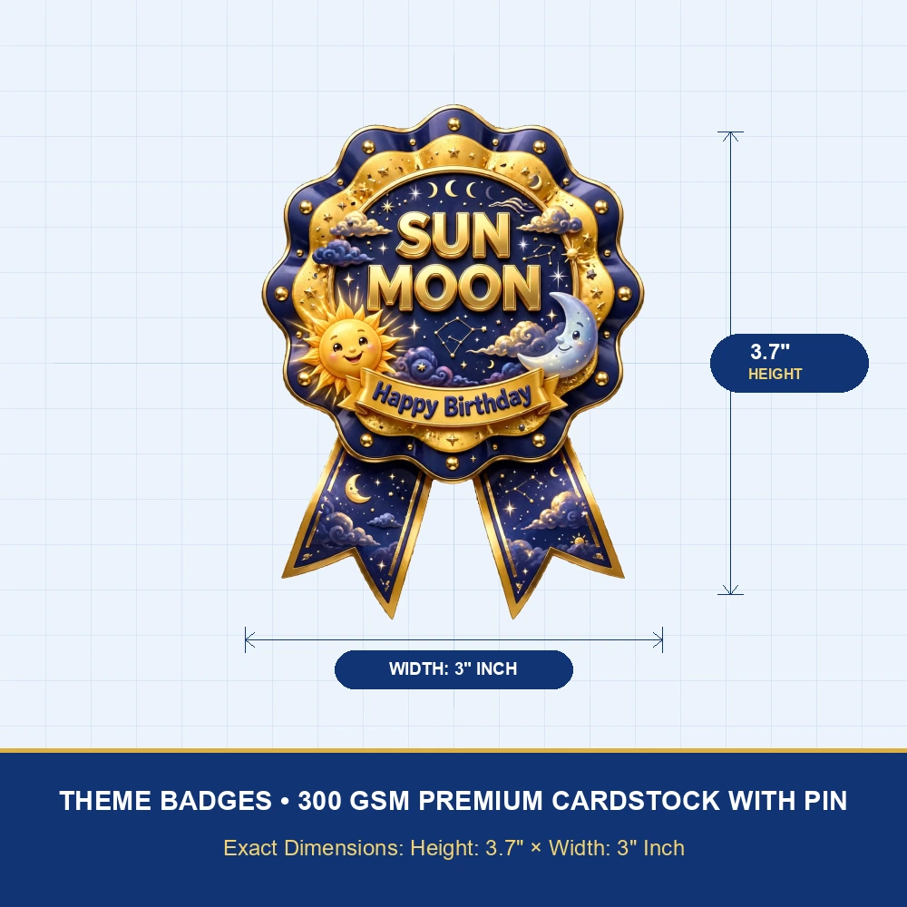 Sun & Moon Theme Theme Badges Birthday Party Supplies (PACK OF 16) - 300 GSM Premium Cardstock with Pin (3.7 x 3 Inch) - Premium Party Decor Supply by Party Decor Mall - View 4