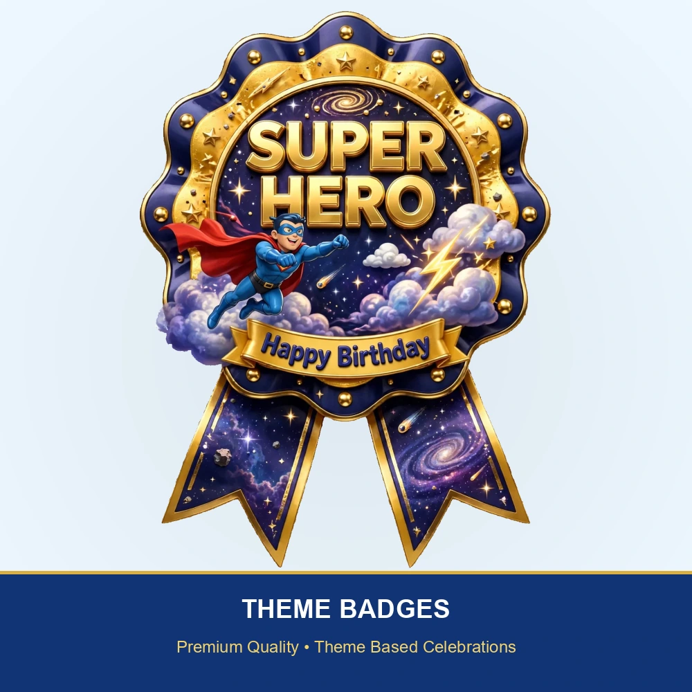 Superman Theme Theme Badges Birthday Party Supplies (PACK OF 16) - 300 GSM Premium Cardstock with Pin (3.7 x 3 Inch) - Premium Party Decor Supply by Party Decor Mall - View 2