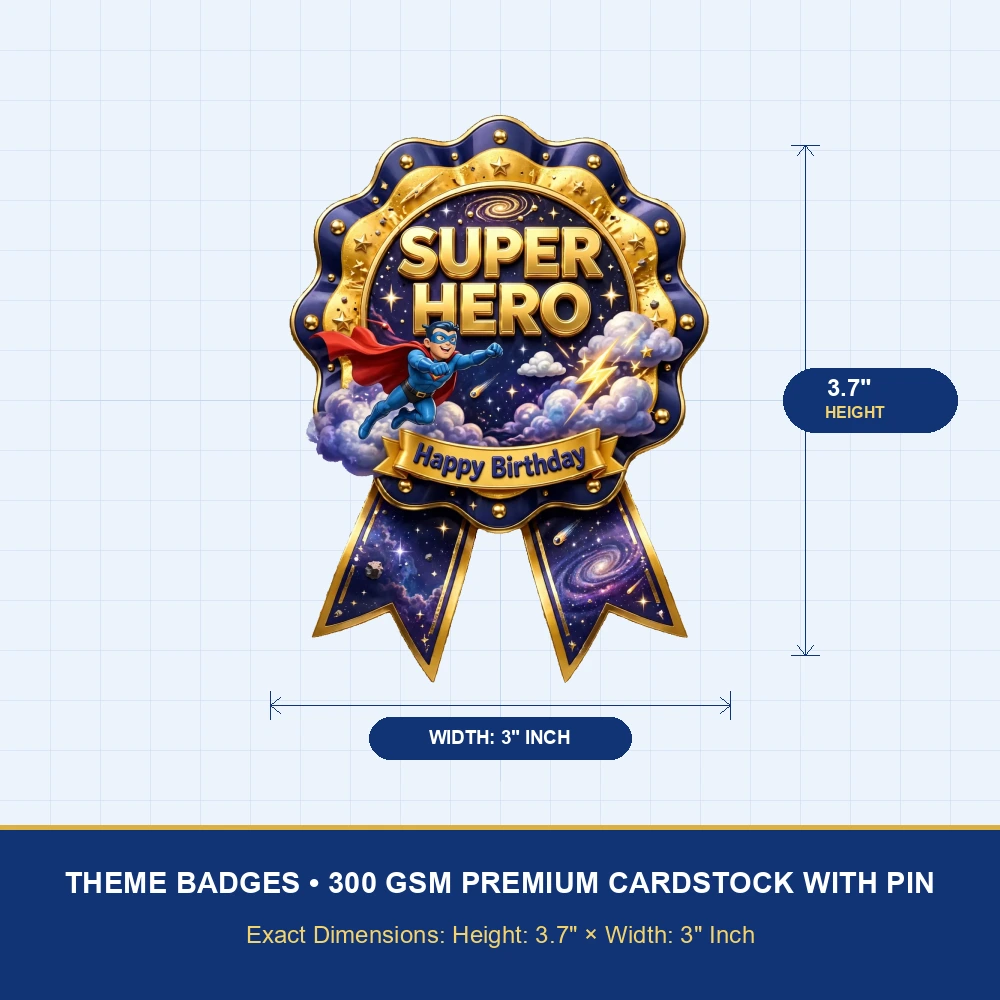 Superman Theme Theme Badges Birthday Party Supplies (PACK OF 16) - 300 GSM Premium Cardstock with Pin (3.7 x 3 Inch) - Premium Party Decor Supply by Party Decor Mall - View 4