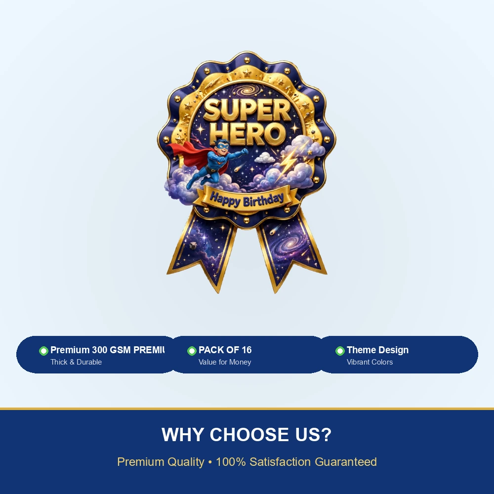 Superman Theme Theme Badges Birthday Party Supplies (PACK OF 16) - 300 GSM Premium Cardstock with Pin (3.7 x 3 Inch) - Premium Party Decor Supply by Party Decor Mall - View 7