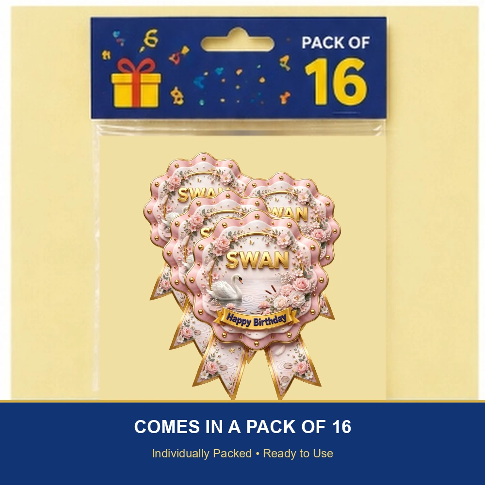Swan Baby Shower Theme Theme Badges Birthday Party Supplies (PACK OF 16) - 300 GSM Premium Cardstock with Pin (3.7 x 3 Inch) - Premium Party Decor Supply by Party Decor Mall - View 6