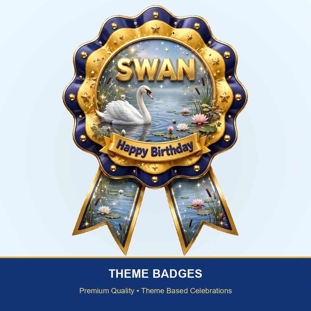 Swan Theme Theme Badges Birthday Party Supplies (PACK OF 16) - 300 GSM Premium Cardstock with Pin (3.7 x 3 Inch) - Premium Party Decor Supply by Party Decor Mall - View 2