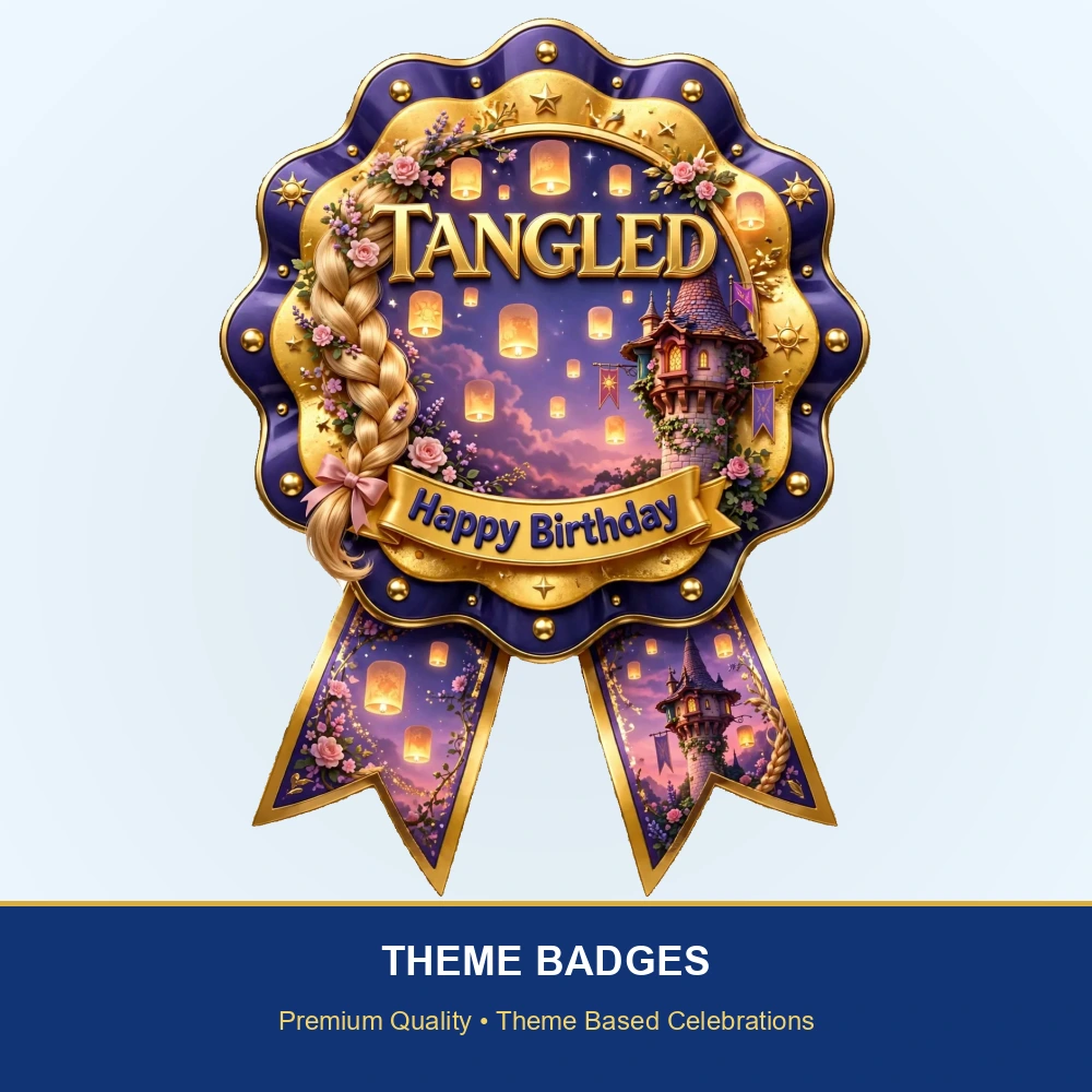 Tangled Theme Theme Badges Birthday Party Supplies (PACK OF 16) - 300 GSM Premium Cardstock with Pin (3.7 x 3 Inch) - Premium Party Decor Supply by Party Decor Mall - View 2