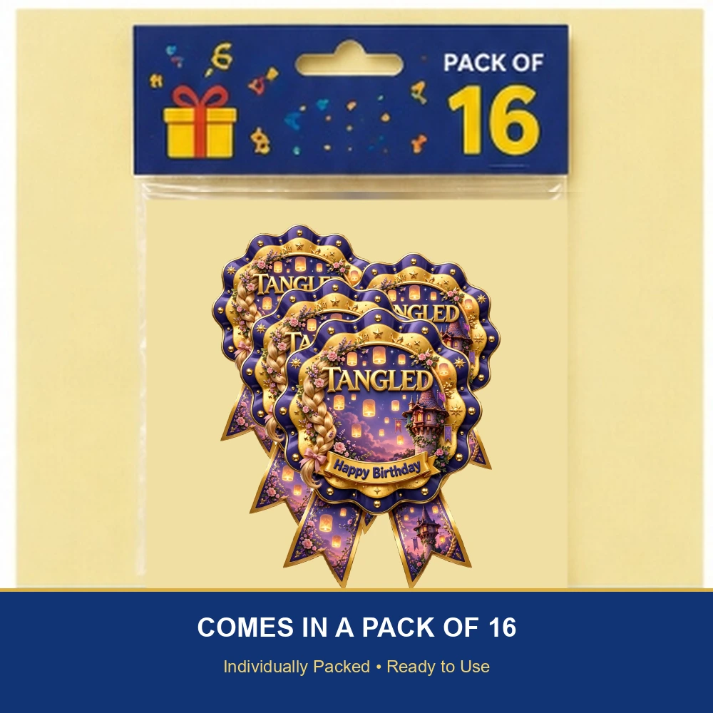 Tangled Theme Theme Badges Birthday Party Supplies (PACK OF 16) - 300 GSM Premium Cardstock with Pin (3.7 x 3 Inch) - Premium Party Decor Supply by Party Decor Mall - View 6