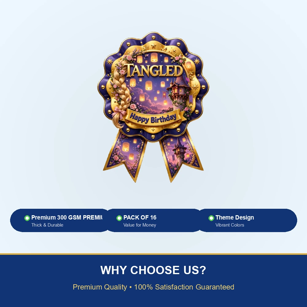 Tangled Theme Theme Badges Birthday Party Supplies (PACK OF 16) - 300 GSM Premium Cardstock with Pin (3.7 x 3 Inch) - Premium Party Decor Supply by Party Decor Mall - View 7