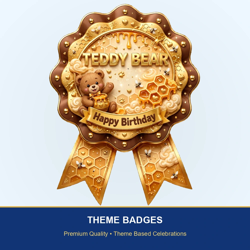 Teddy Bear Theme Theme Badges Birthday Party Supplies (PACK OF 16) - 300 GSM Premium Cardstock with Pin (3.7 x 3 Inch) - Premium Party Decor Supply by Party Decor Mall - View 2