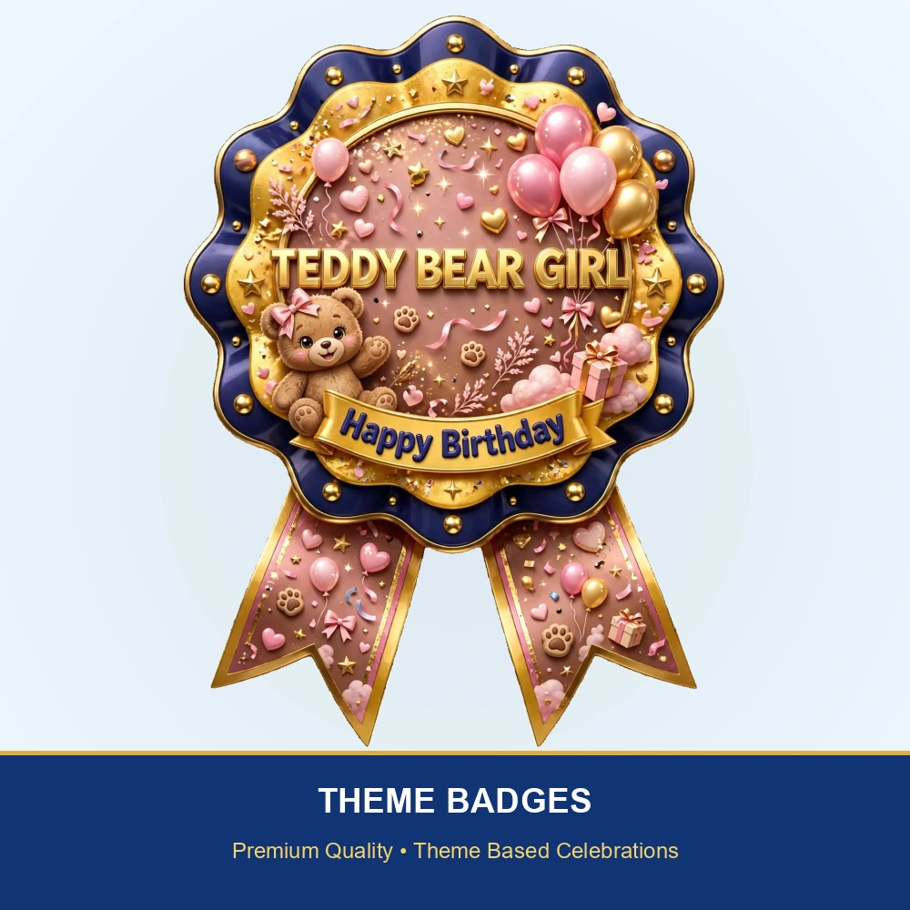 Teddy Bear Girl Theme Theme Badges Birthday Party Supplies (PACK OF 16) - 300 GSM Premium Cardstock with Pin (3.7 x 3 Inch) - Premium Party Decor Supply by Party Decor Mall - View 2