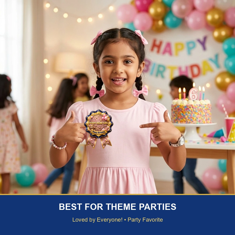 Teddy Bear Girl Theme Theme Badges Birthday Party Supplies (PACK OF 16) - 300 GSM Premium Cardstock with Pin (3.7 x 3 Inch) - Premium Party Decor Supply by Party Decor Mall - View 5