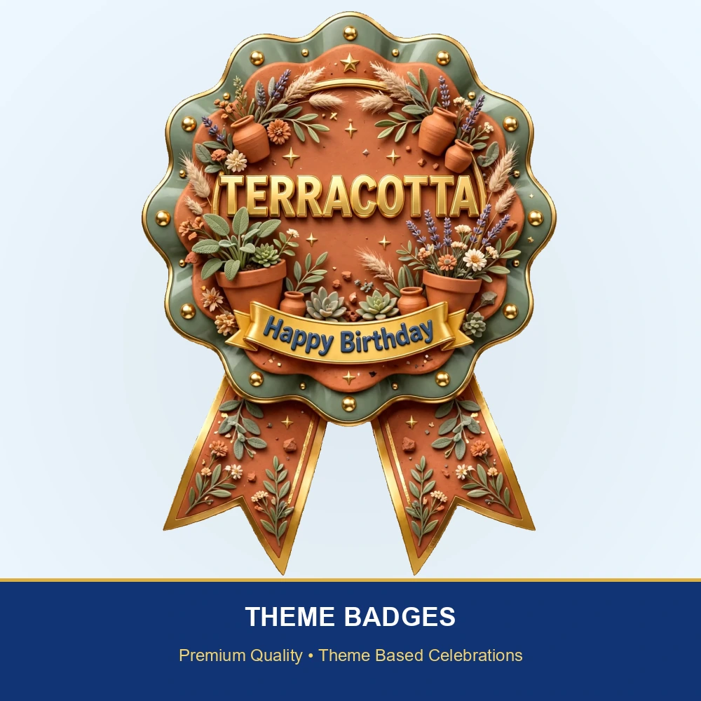 Terracotta Theme Theme Badges Birthday Party Supplies (PACK OF 16) - 300 GSM Premium Cardstock with Pin (3.7 x 3 Inch) - Premium Party Decor Supply by Party Decor Mall - View 2