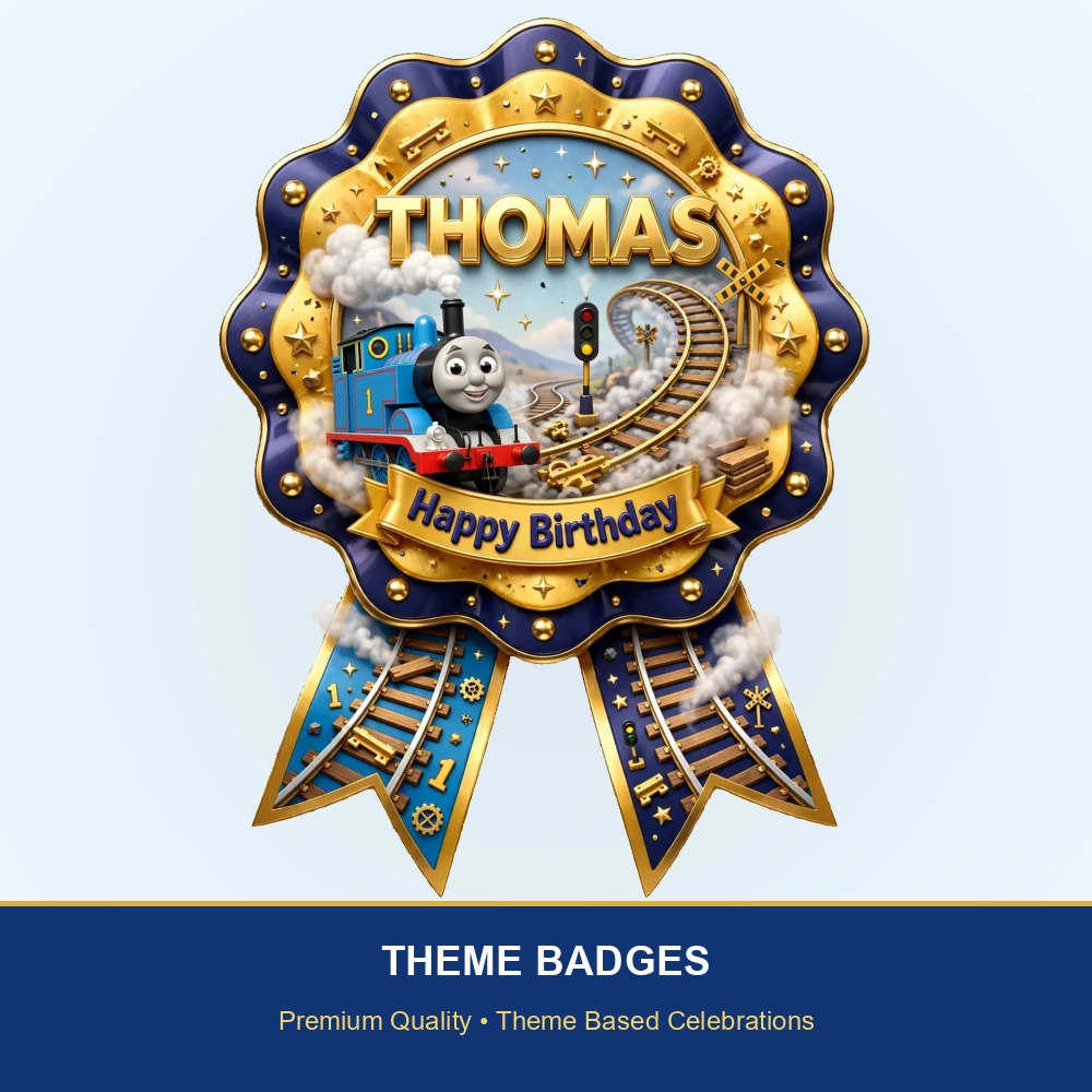 Thomas The Tank Engine Theme Theme Badges Birthday Party Supplies (PACK OF 16) - 300 GSM Premium Cardstock with Pin (3.7 x 3 Inch) - Premium Party Decor Supply by Party Decor Mall - View 2