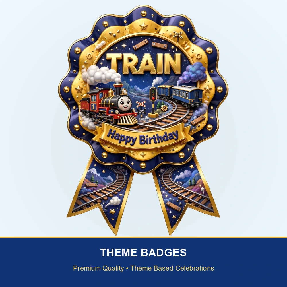 Train Theme Theme Badges Birthday Party Supplies (PACK OF 16) - 300 GSM Premium Cardstock with Pin (3.7 x 3 Inch) - Premium Party Decor Supply by Party Decor Mall - View 2