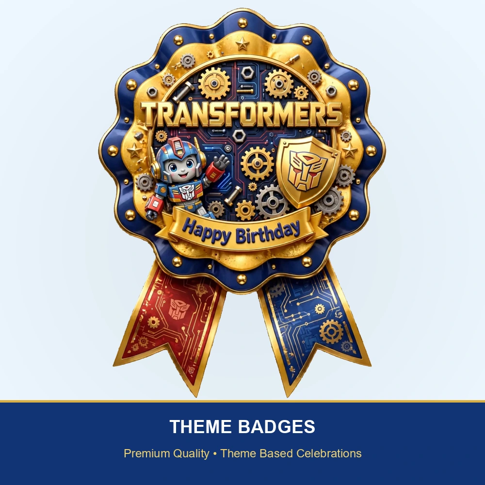Transformers Theme Theme Badges Birthday Party Supplies (PACK OF 16) - 300 GSM Premium Cardstock with Pin (3.7 x 3 Inch) - Premium Party Decor Supply by Party Decor Mall - View 2