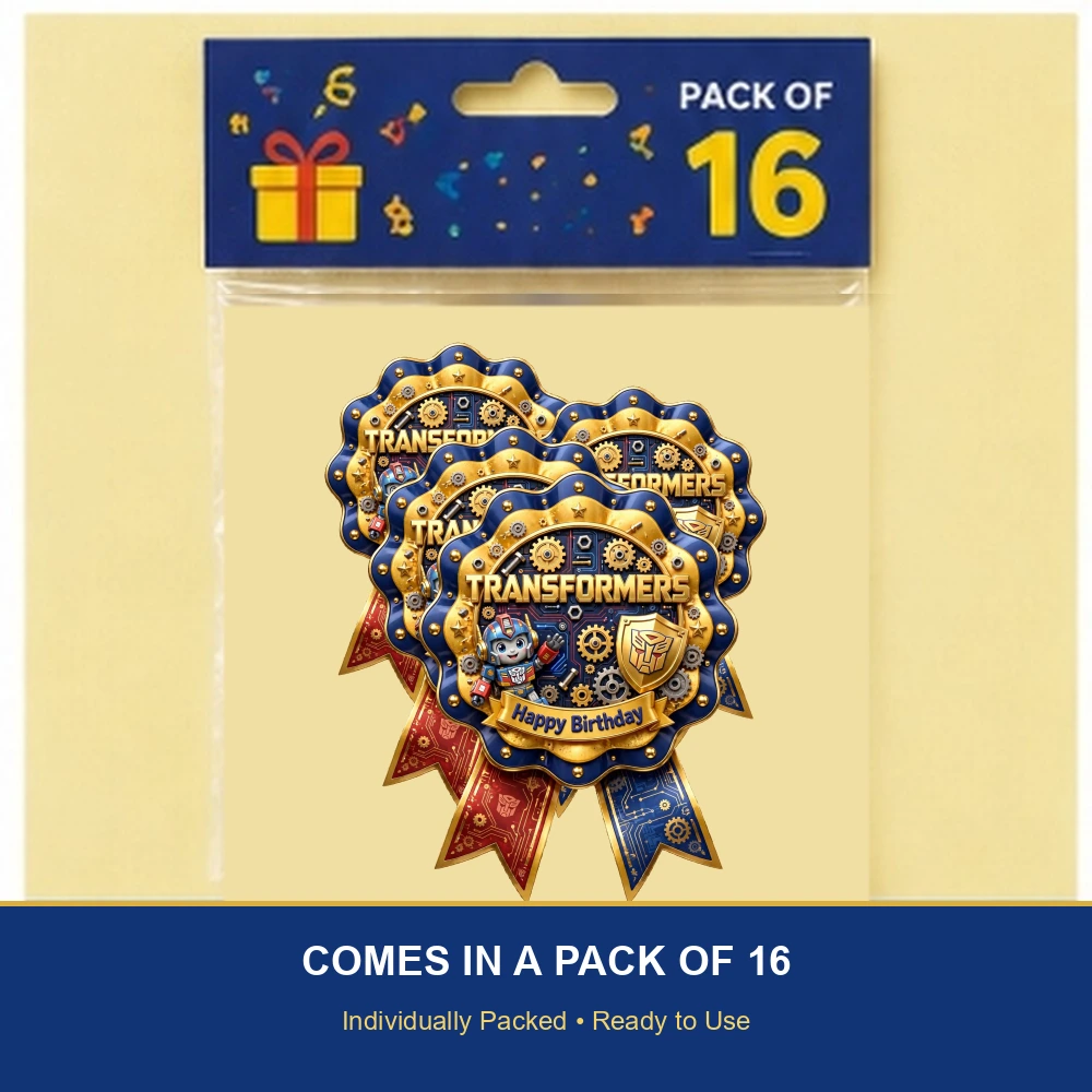 Transformers Theme Theme Badges Birthday Party Supplies (PACK OF 16) - 300 GSM Premium Cardstock with Pin (3.7 x 3 Inch) - Premium Party Decor Supply by Party Decor Mall - View 6