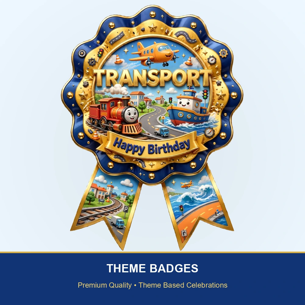 Transport Theme Theme Badges Birthday Party Supplies (PACK OF 16) - 300 GSM Premium Cardstock with Pin (3.7 x 3 Inch) - Premium Party Decor Supply by Party Decor Mall - View 2
