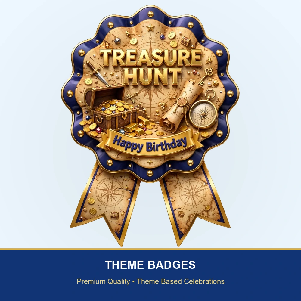 Treasure Hunt Theme Theme Badges Birthday Party Supplies (PACK OF 16) - 300 GSM Premium Cardstock with Pin (3.7 x 3 Inch) - Premium Party Decor Supply by Party Decor Mall - View 2