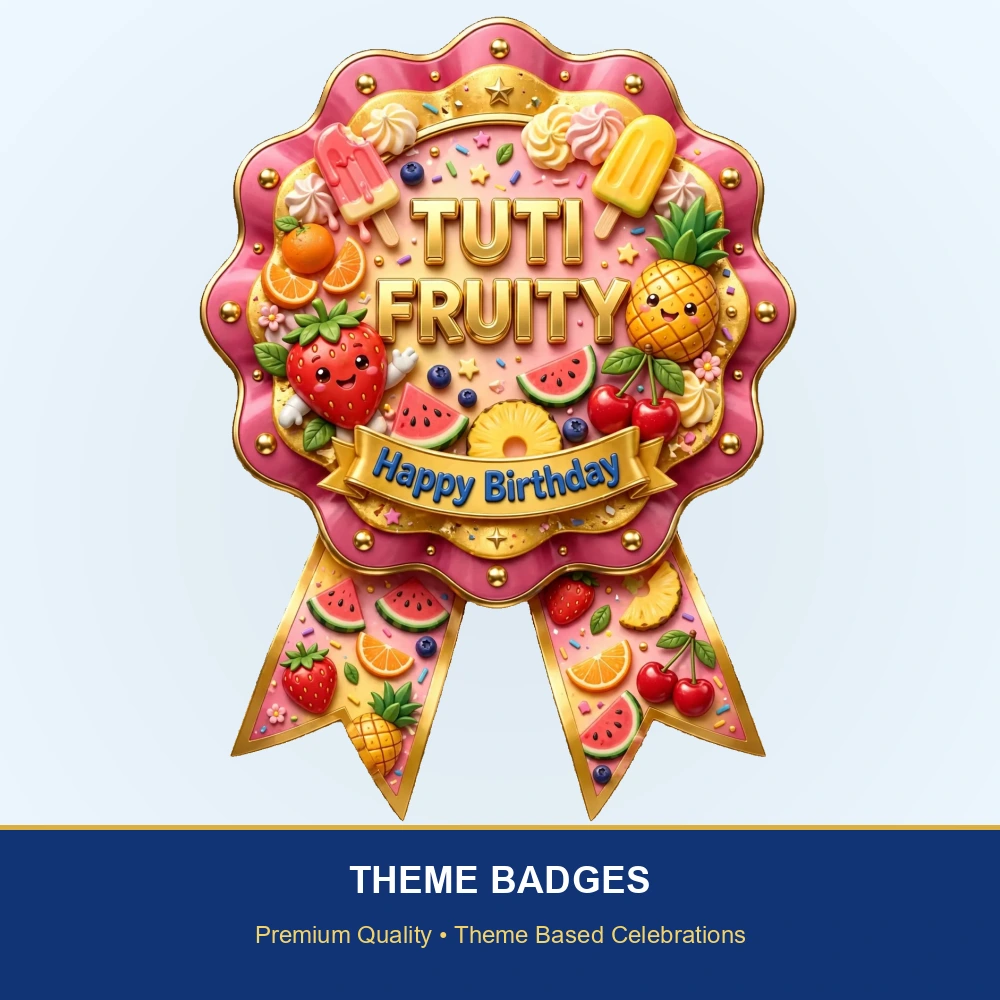 Tuti Fruity Theme Theme Badges Birthday Party Supplies (PACK OF 16) - 300 GSM Premium Cardstock with Pin (3.7 x 3 Inch) - Premium Party Decor Supply by Party Decor Mall - View 2