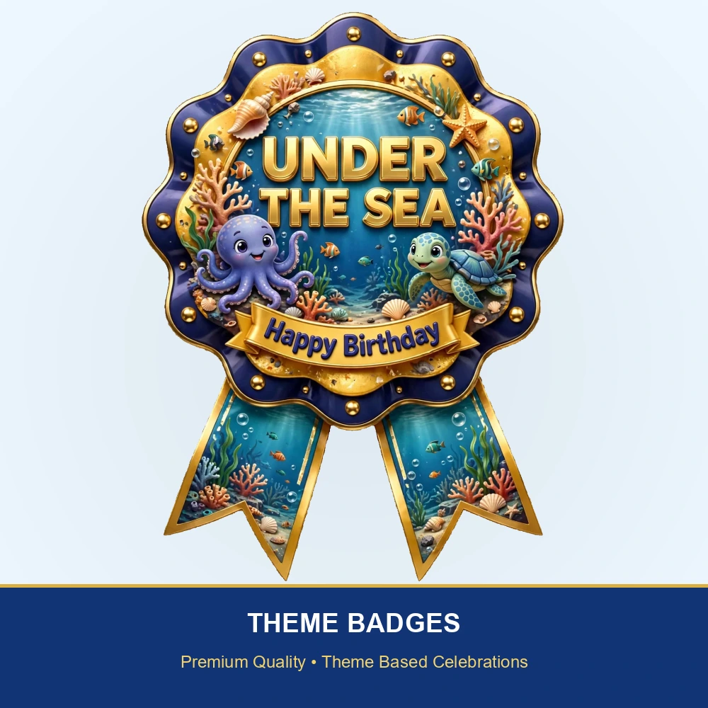 Under The Sea Theme Theme Badges Birthday Party Supplies (PACK OF 16) - 300 GSM Premium Cardstock with Pin (3.7 x 3 Inch) - Premium Party Decor Supply by Party Decor Mall - View 2