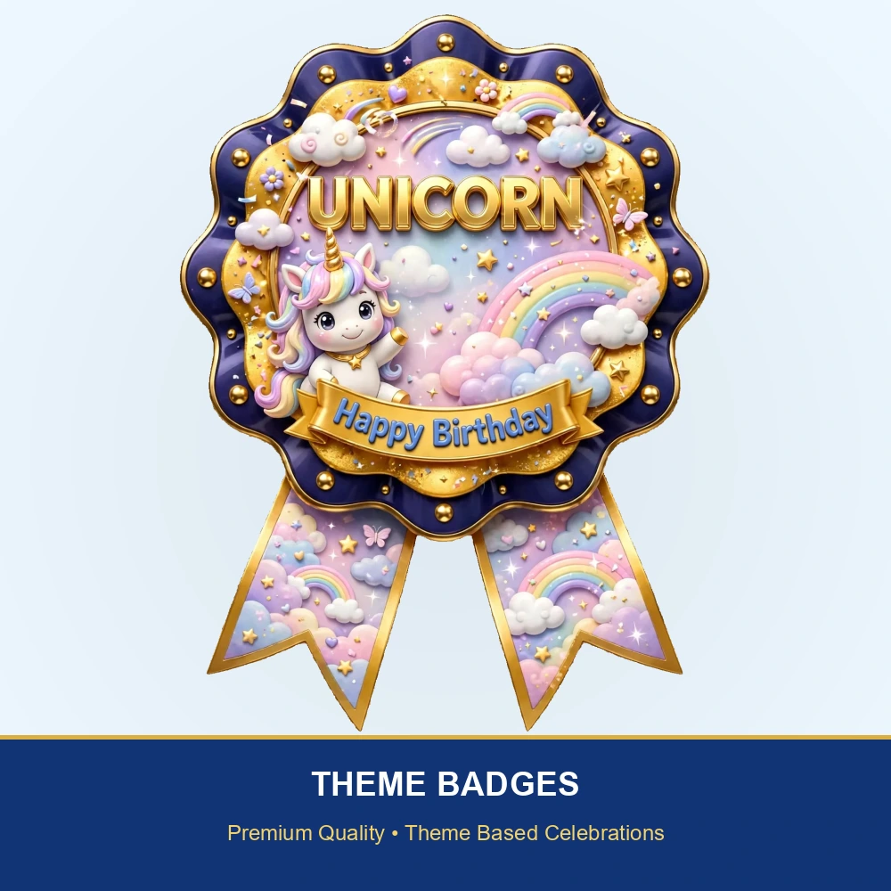 Unicorn Theme Theme Badges Birthday Party Supplies (PACK OF 16) - 300 GSM Premium Cardstock with Pin (3.7 x 3 Inch) - Premium Party Decor Supply by Party Decor Mall - View 2