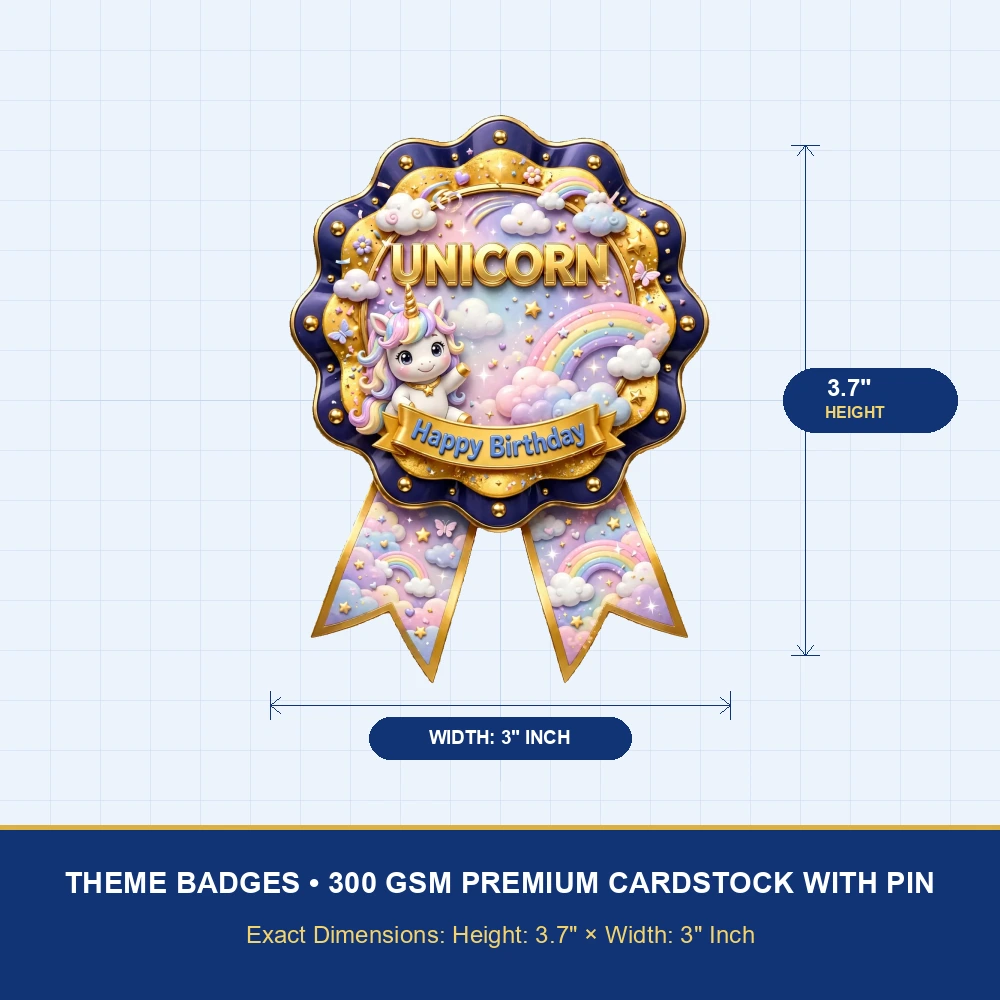 Unicorn Theme Theme Badges Birthday Party Supplies (PACK OF 16) - 300 GSM Premium Cardstock with Pin (3.7 x 3 Inch) - Premium Party Decor Supply by Party Decor Mall - View 4