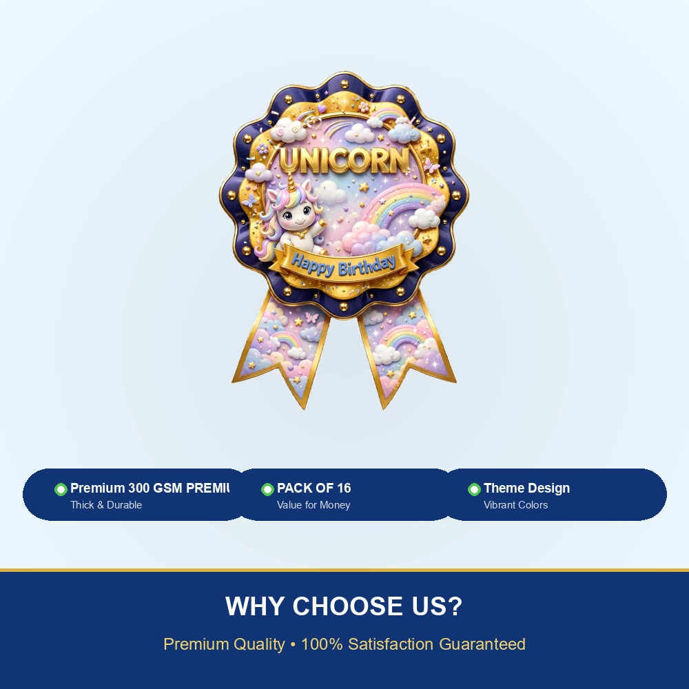 Unicorn Theme Theme Badges Birthday Party Supplies (PACK OF 16) - 300 GSM Premium Cardstock with Pin (3.7 x 3 Inch) - Premium Party Decor Supply by Party Decor Mall - View 7