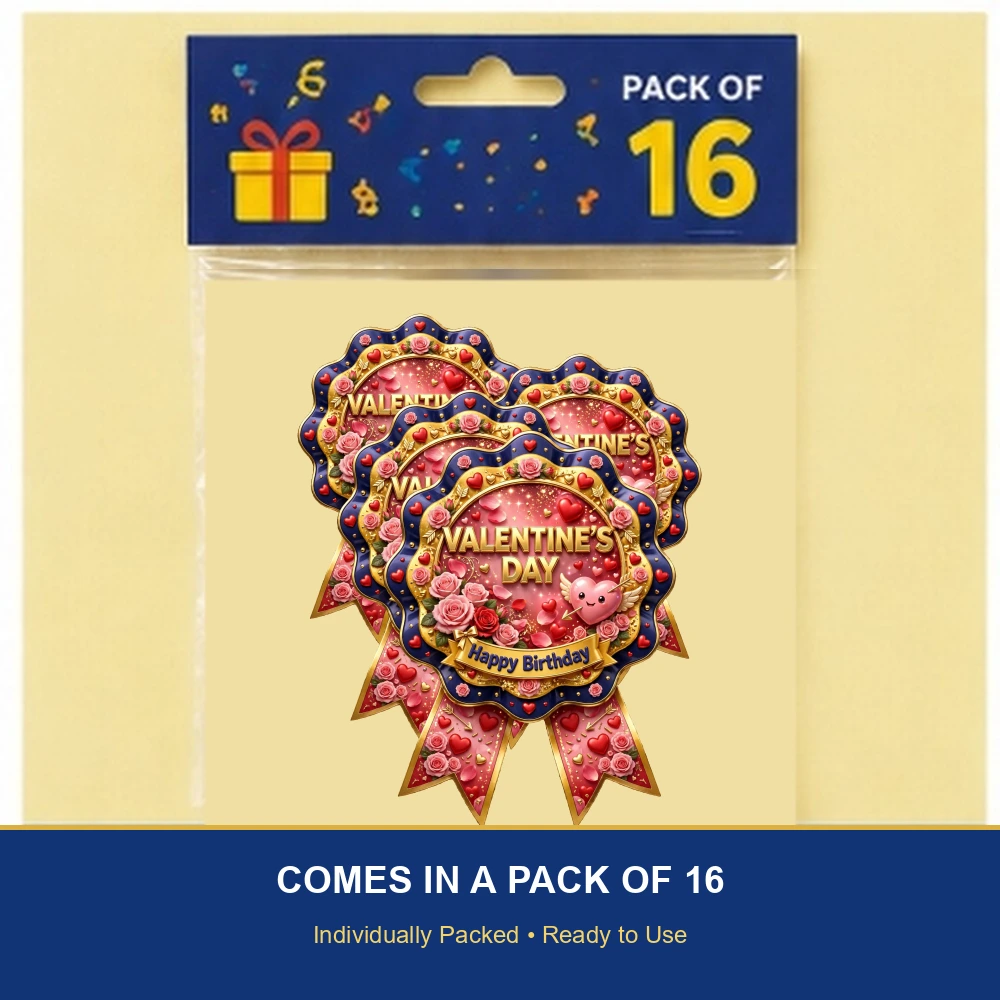 Valentine's Day Theme Theme Badges Birthday Party Supplies (PACK OF 16) - 300 GSM Premium Cardstock with Pin (3.7 x 3 Inch) - Premium Party Decor Supply by Party Decor Mall - View 6