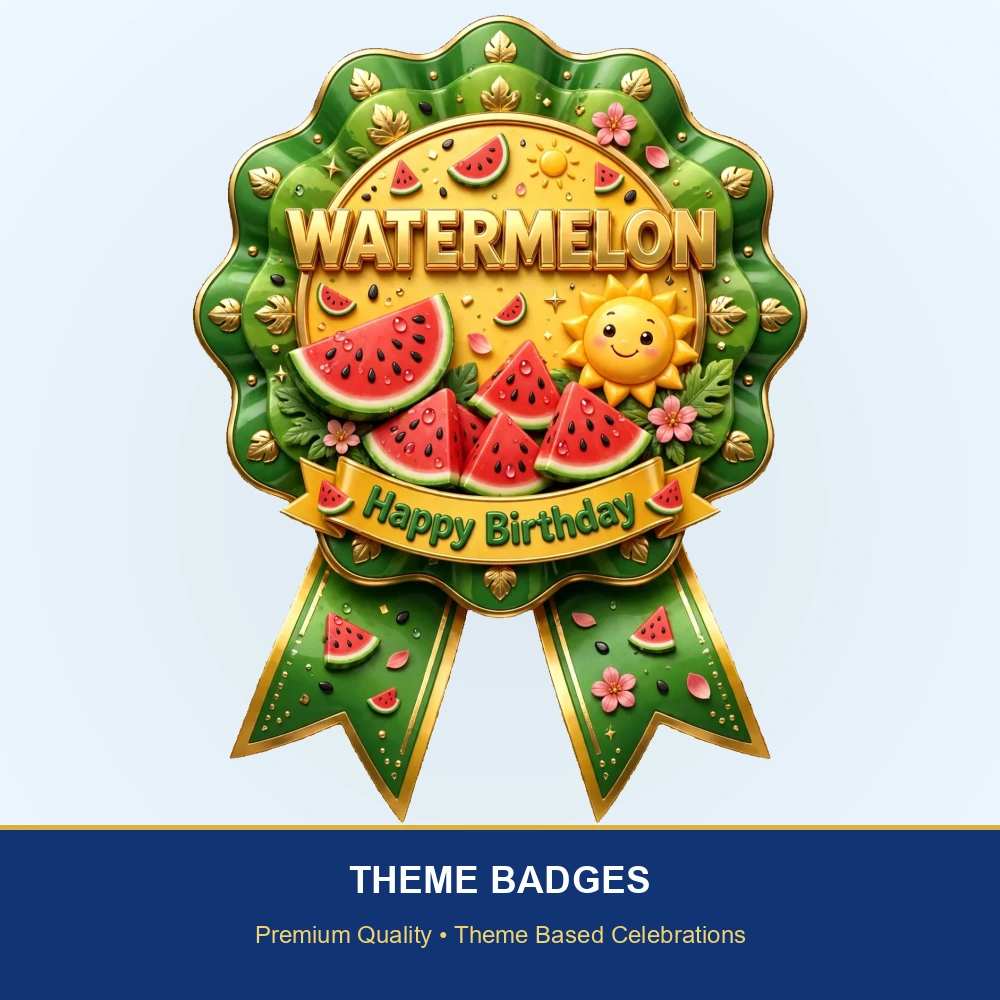 Watermelon Theme Theme Badges Birthday Party Supplies (PACK OF 16) - 300 GSM Premium Cardstock with Pin (3.7 x 3 Inch) - Premium Party Decor Supply by Party Decor Mall - View 2