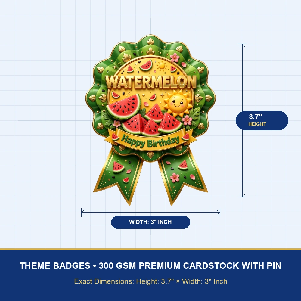 Watermelon Theme Theme Badges Birthday Party Supplies (PACK OF 16) - 300 GSM Premium Cardstock with Pin (3.7 x 3 Inch) - Premium Party Decor Supply by Party Decor Mall - View 4