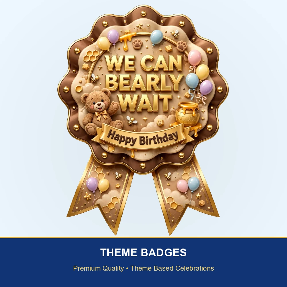 We Can Bearly Wait Theme Theme Badges Birthday Party Supplies (PACK OF 16) - 300 GSM Premium Cardstock with Pin (3.7 x 3 Inch) - Premium Party Decor Supply by Party Decor Mall - View 2