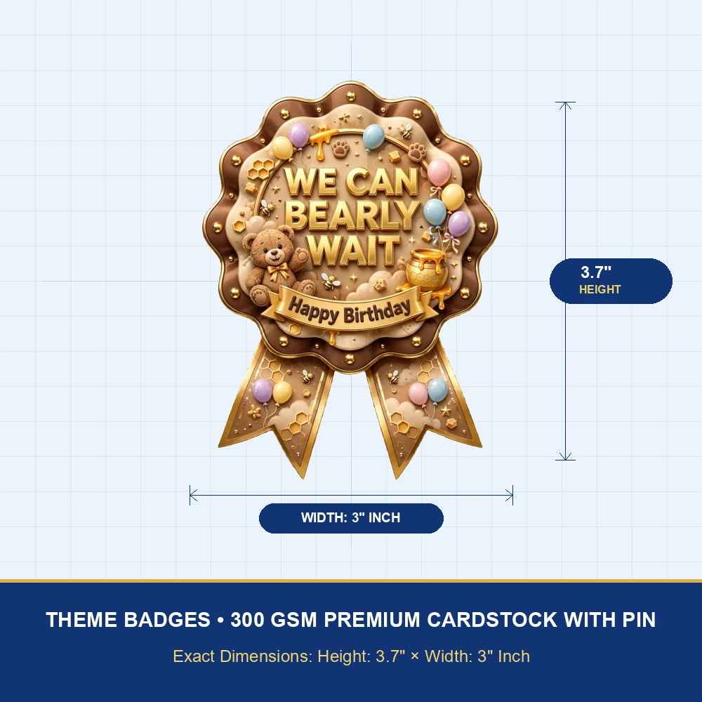 We Can Bearly Wait Theme Theme Badges Birthday Party Supplies (PACK OF 16) - 300 GSM Premium Cardstock with Pin (3.7 x 3 Inch) - Premium Party Decor Supply by Party Decor Mall - View 4
