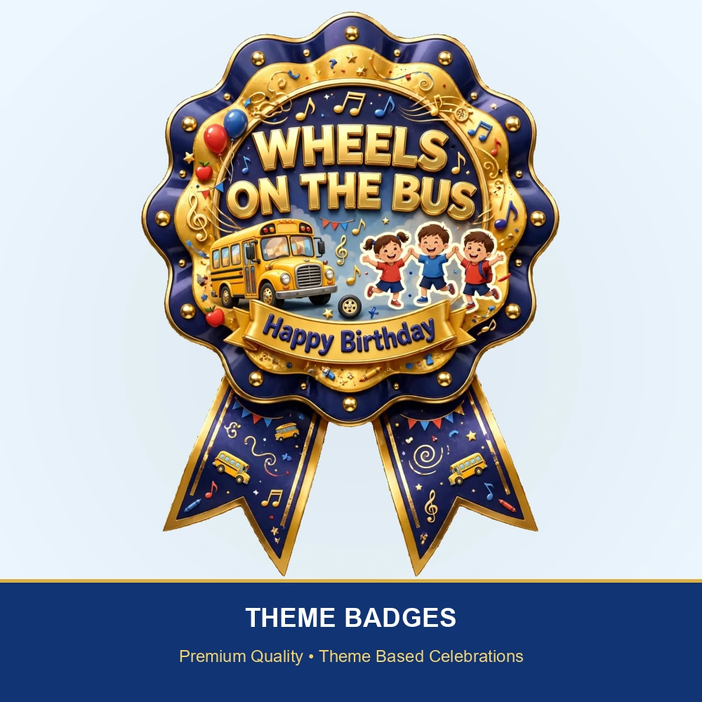 Wheels On The Bus Theme Theme Badges Birthday Party Supplies (PACK OF 16) - 300 GSM Premium Cardstock with Pin (3.7 x 3 Inch) - Premium Party Decor Supply by Party Decor Mall - View 2