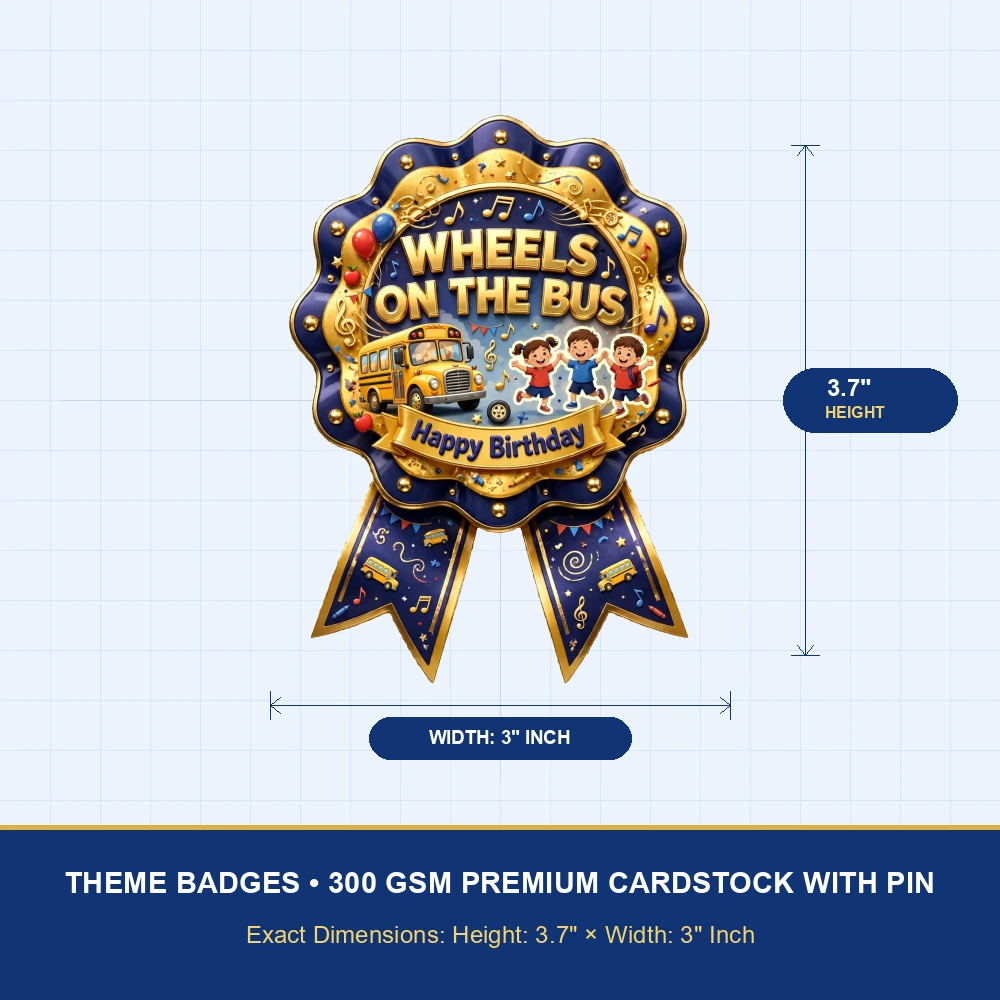 Wheels On The Bus Theme Theme Badges Birthday Party Supplies (PACK OF 16) - 300 GSM Premium Cardstock with Pin (3.7 x 3 Inch) - Premium Party Decor Supply by Party Decor Mall - View 4