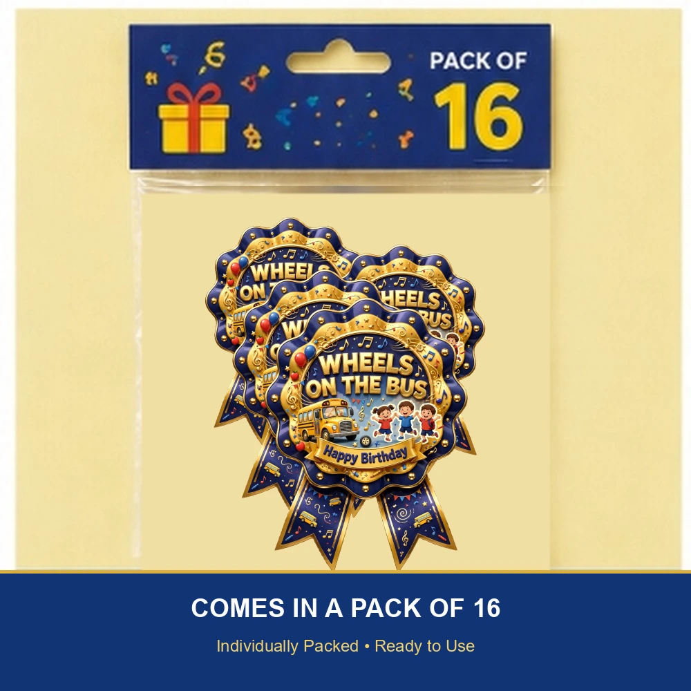Wheels On The Bus Theme Theme Badges Birthday Party Supplies (PACK OF 16) - 300 GSM Premium Cardstock with Pin (3.7 x 3 Inch) - Premium Party Decor Supply by Party Decor Mall - View 6