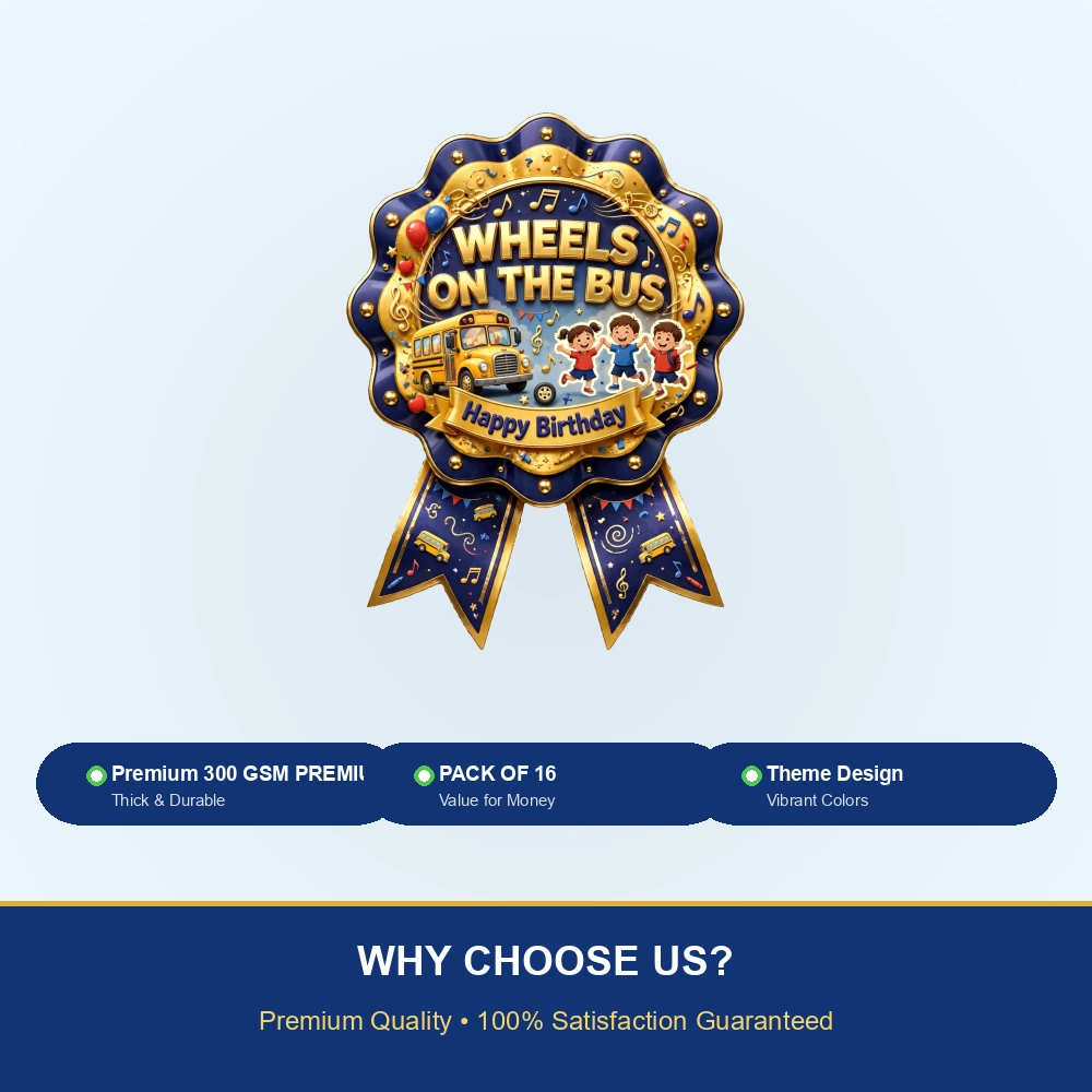 Wheels On The Bus Theme Theme Badges Birthday Party Supplies (PACK OF 16) - 300 GSM Premium Cardstock with Pin (3.7 x 3 Inch) - Premium Party Decor Supply by Party Decor Mall - View 7