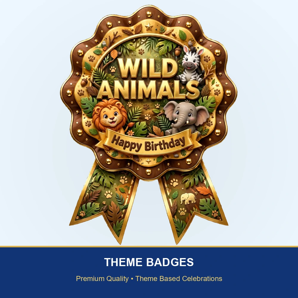 Wild Animals Theme Theme Badges Birthday Party Supplies (PACK OF 16) - 300 GSM Premium Cardstock with Pin (3.7 x 3 Inch) - Premium Party Decor Supply by Party Decor Mall - View 2