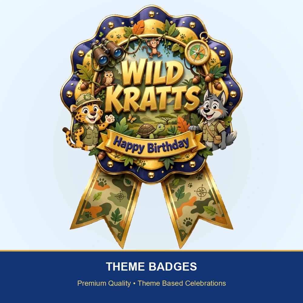 Wild Kratts Theme Theme Badges Birthday Party Supplies (PACK OF 16) - 300 GSM Premium Cardstock with Pin (3.7 x 3 Inch) - Premium Party Decor Supply by Party Decor Mall - View 2