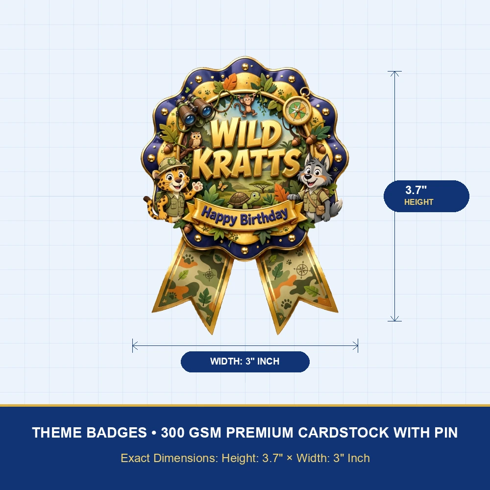 Wild Kratts Theme Theme Badges Birthday Party Supplies (PACK OF 16) - 300 GSM Premium Cardstock with Pin (3.7 x 3 Inch) - Premium Party Decor Supply by Party Decor Mall - View 4