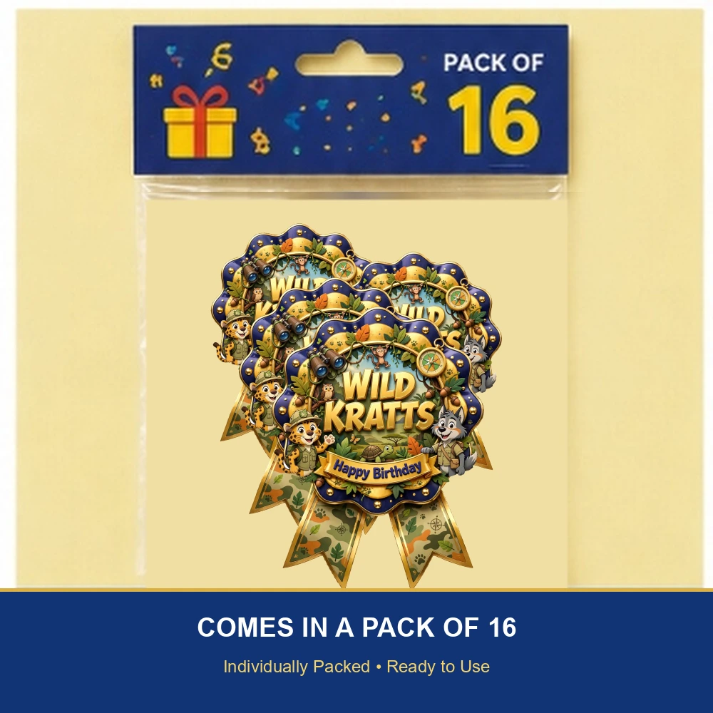 Wild Kratts Theme Theme Badges Birthday Party Supplies (PACK OF 16) - 300 GSM Premium Cardstock with Pin (3.7 x 3 Inch) - Premium Party Decor Supply by Party Decor Mall - View 6