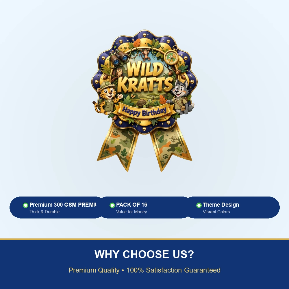 Wild Kratts Theme Theme Badges Birthday Party Supplies (PACK OF 16) - 300 GSM Premium Cardstock with Pin (3.7 x 3 Inch) - Premium Party Decor Supply by Party Decor Mall - View 7