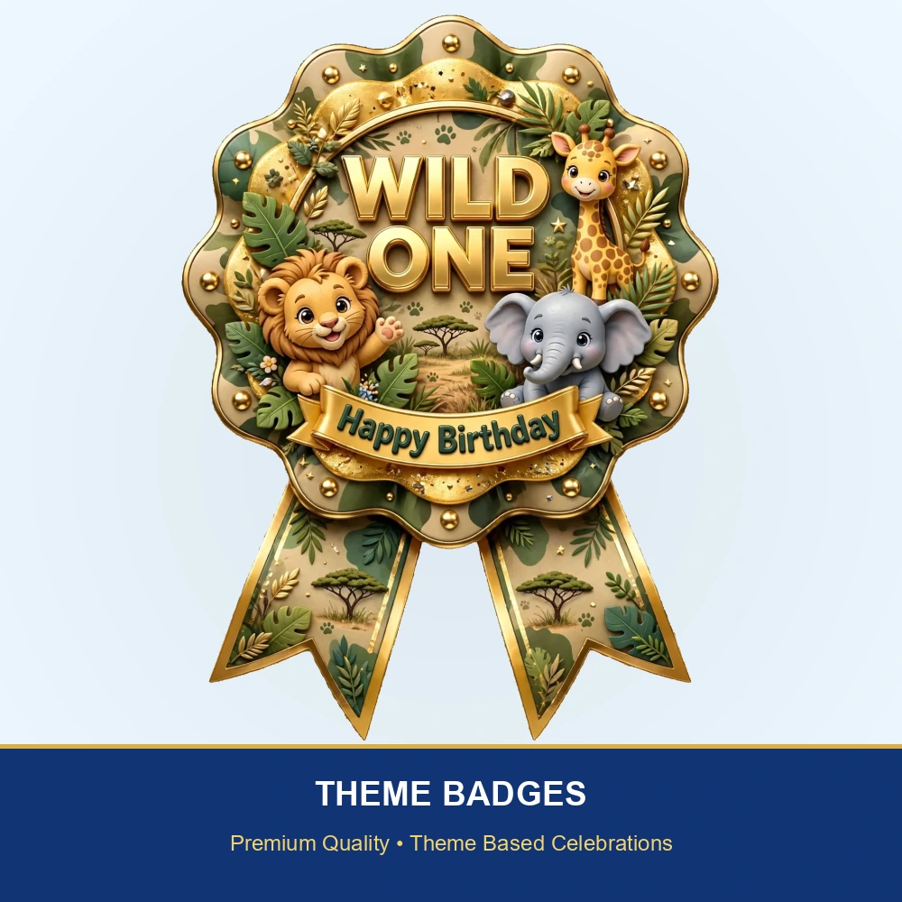 Wild One Theme Theme Badges Birthday Party Supplies (PACK OF 16) - 300 GSM Premium Cardstock with Pin (3.7 x 3 Inch) - Premium Party Decor Supply by Party Decor Mall - View 2