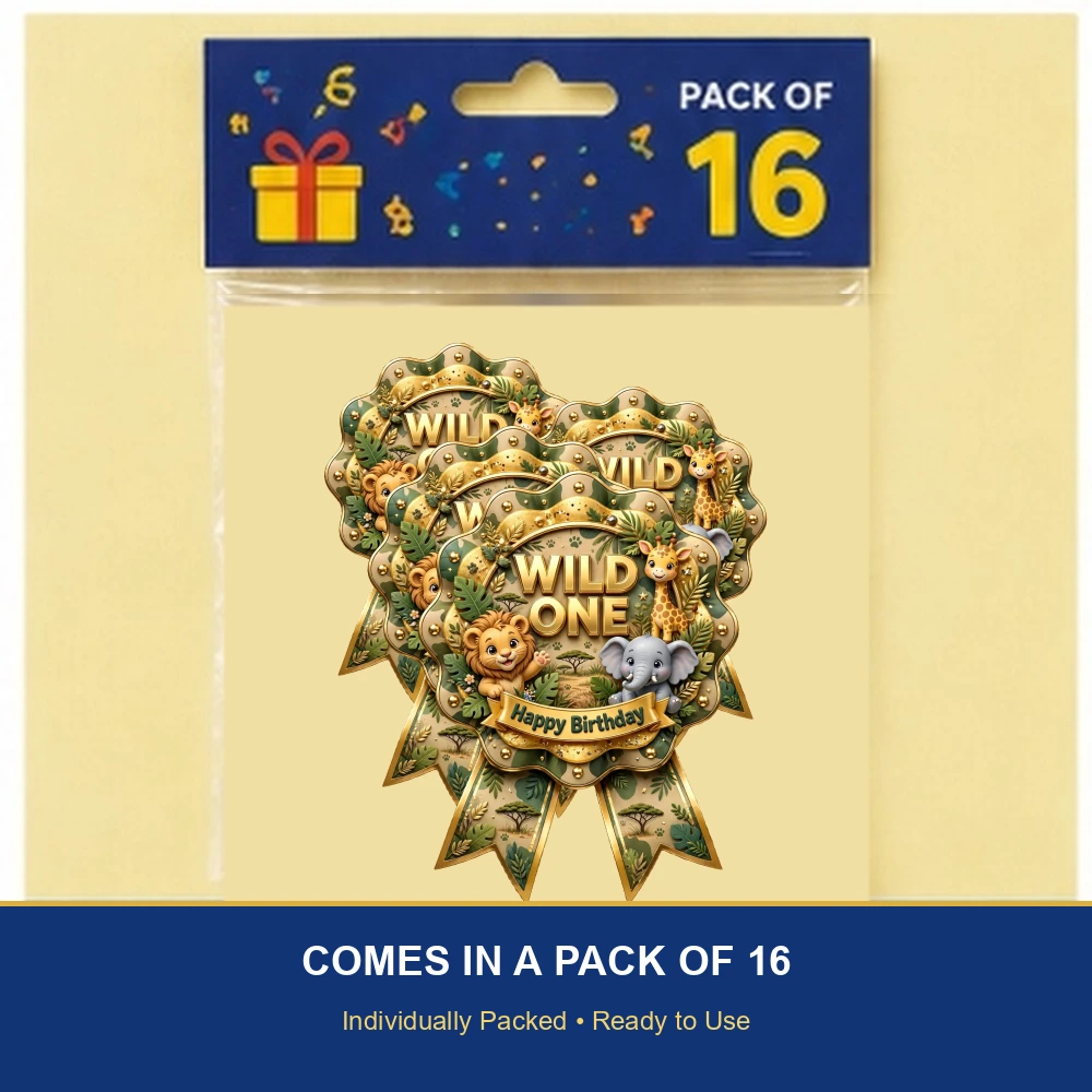 Wild One Theme Theme Badges Birthday Party Supplies (PACK OF 16) - 300 GSM Premium Cardstock with Pin (3.7 x 3 Inch) - Premium Party Decor Supply by Party Decor Mall - View 6