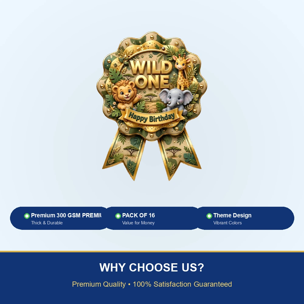 Wild One Theme Theme Badges Birthday Party Supplies (PACK OF 16) - 300 GSM Premium Cardstock with Pin (3.7 x 3 Inch) - Premium Party Decor Supply by Party Decor Mall - View 7