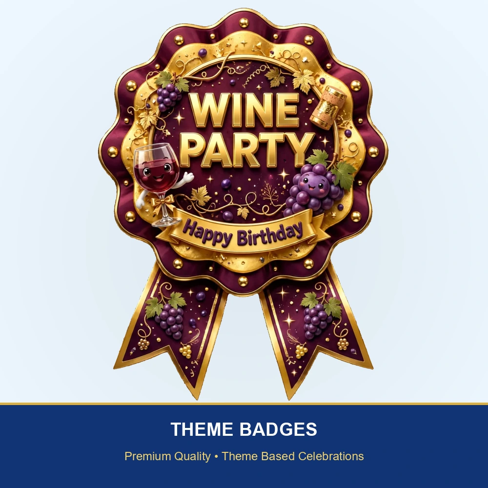 Wine Party Theme Theme Badges Birthday Party Supplies (PACK OF 16) - 300 GSM Premium Cardstock with Pin (3.7 x 3 Inch) - Premium Party Decor Supply by Party Decor Mall - View 2