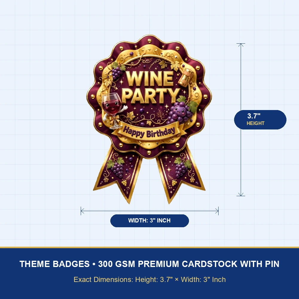 Wine Party Theme Theme Badges Birthday Party Supplies (PACK OF 16) - 300 GSM Premium Cardstock with Pin (3.7 x 3 Inch) - Premium Party Decor Supply by Party Decor Mall - View 4
