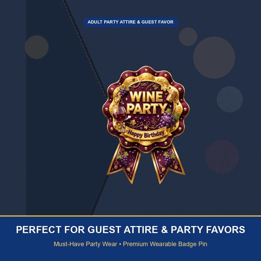 Wine Party Theme Theme Badges Birthday Party Supplies (PACK OF 16) - 300 GSM Premium Cardstock with Pin (3.7 x 3 Inch) - Premium Party Decor Supply by Party Decor Mall - View 5