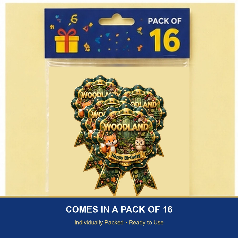 Woodland Theme Theme Badges Birthday Party Supplies (PACK OF 16) - 300 GSM Premium Cardstock with Pin (3.7 x 3 Inch) - Premium Party Decor Supply by Party Decor Mall - View 6
