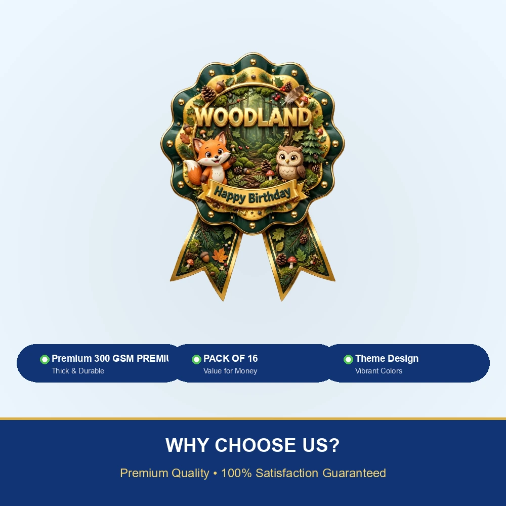 Woodland Theme Theme Badges Birthday Party Supplies (PACK OF 16) - 300 GSM Premium Cardstock with Pin (3.7 x 3 Inch) - Premium Party Decor Supply by Party Decor Mall - View 7