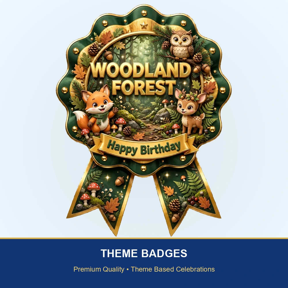 Woodland Forest Theme Theme Badges Birthday Party Supplies (PACK OF 16) - 300 GSM Premium Cardstock with Pin (3.7 x 3 Inch) - Premium Party Decor Supply by Party Decor Mall - View 2